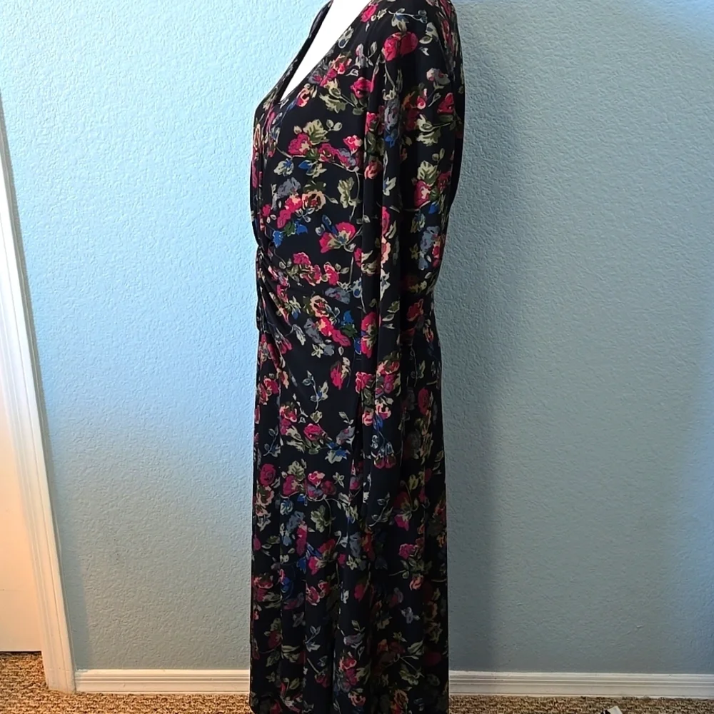 RALPH LAUREN BLACK LABEL Floral Surplice Midi Jersey Dress Sz 12 Vneck - Picture 6 of 14